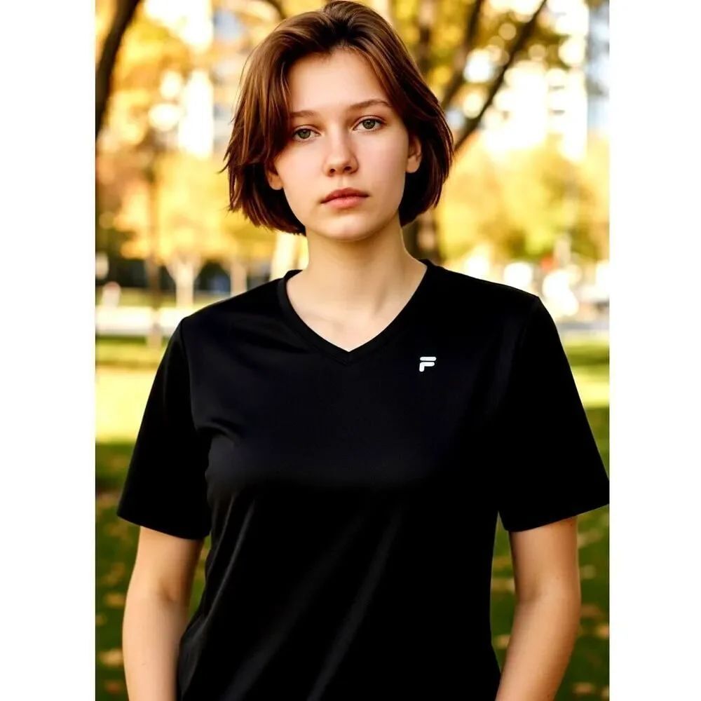 FILA Tru-Dry Womens New w/Tags Black V-Neck Short Sleeve Top - Size: Large